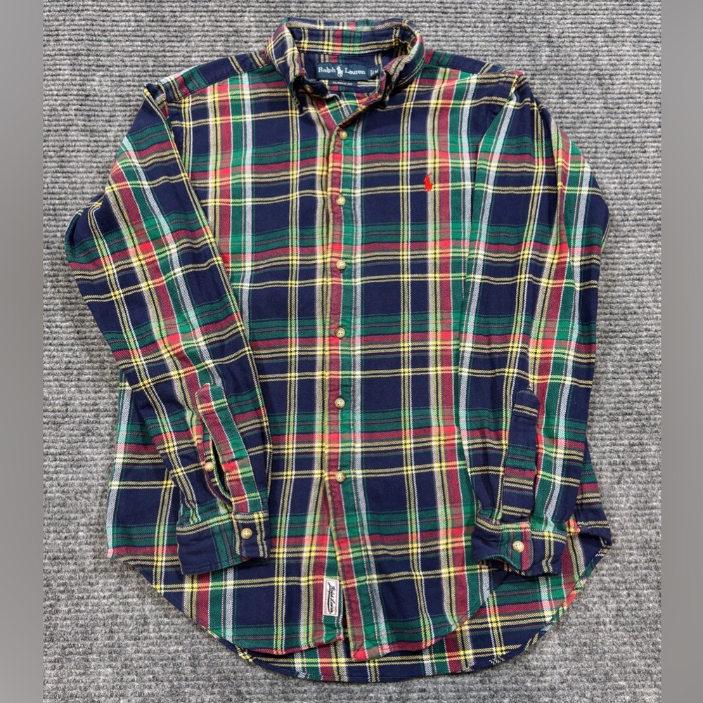 Ralph Lauren - Mens Medium Classic, Flannel Shirt Navy Green Red Plaid, (A1/027)